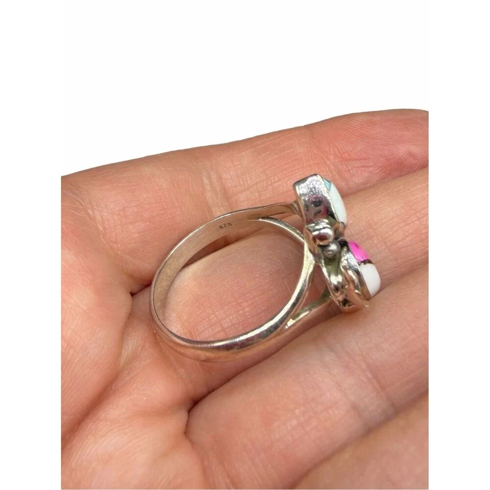 Cotton Candy Kingman Turquoise Flower Ring Size 10 Solid 925 Sterling Silver